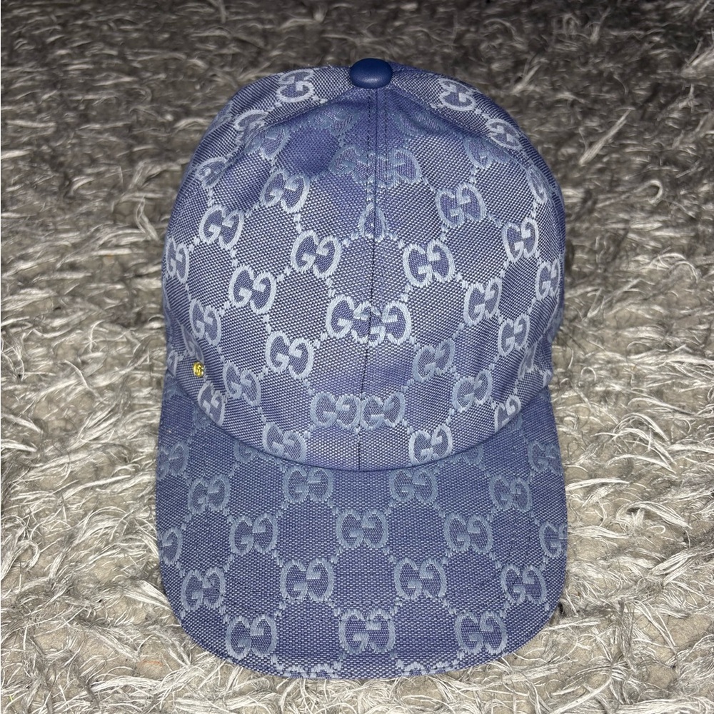 Gucci GG Monogram Canvas Baseball Cap Head Hat Navy Blue